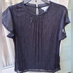NEW Liz Claiborne Dark Blue Shimmery Pleated Short-Sleeve Top